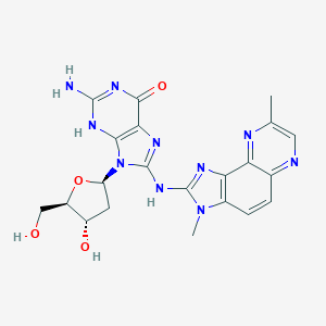 molecular formula C21H22N10O4 B140315 2-amino-8-[(3,8-dimethylimidazo[4,5-f]quinoxalin-2-yl)amino]-9-[(2R,4S,5R)-4-hydroxy-5-(hydroxymethyl)oxolan-2-yl]-3H-purin-6-one CAS No. 142038-31-1