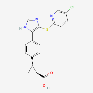 molecular formula C18H14ClN3O2S B1403197 (1S,2S)-2-(4-(5-((5-chloropyridin-2-yl)thio)-1H-imidazol-4-yl)phenyl)cyclopropanecarboxylic acid CAS No. 1242441-49-1