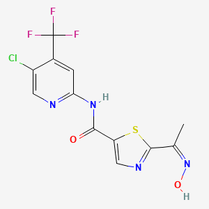 molecular formula C12H8ClF3N4O2S B14032359 N-[5-chloro-4-(trifluoromethyl)pyridin-2-yl]-2-[(Z)-N-hydroxy-C-methylcarbonimidoyl]-1,3-thiazole-5-carboxamide 