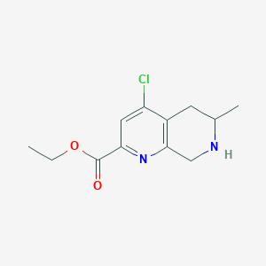 molecular formula C12H15ClN2O2 B14032449 Ethyl 4-chloro-6-methyl-5,6,7,8-tetrahydro-1,7-naphthyridine-2-carboxylate 