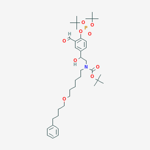 molecular formula C38H60NO9P B14032613 Tert-butyl 2-(4-(di-tert-butoxyphosphoryloxy)-3-formylphenyl)-2-hydroxyethyl(6-(4-phenylbutoxy)hexyl)carbamate 