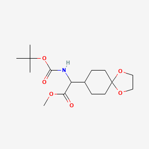 molecular formula C16H27NO6 B14032666 Methyl 2-((tert-butoxycarbonyl)amino)-2-(1,4-dioxaspiro[4.5]decan-8-yl)acetate 