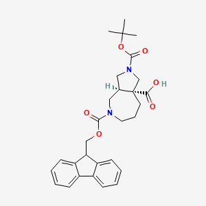 molecular formula C29H34N2O6 B14032886 (3aS,8aR)-5-(((9H-Fluoren-9-yl)methoxy)carbonyl)-2-(tert-butoxycarbonyl)octahydropyrrolo[3,4-c]azepine-8a(1H)-carboxylic acid 
