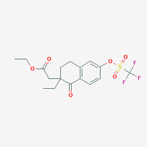 molecular formula C17H19F3O6S B14033048 Ethyl 2-(2-ethyl-1-oxo-6-(((trifluoromethyl)sulfonyl)oxy)-1,2,3,4-tetrahydronaphthalen-2-yl)acetate 