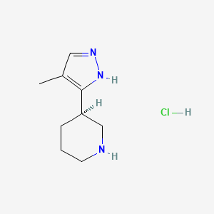 molecular formula C9H16ClN3 B14033255 (R)-3-(4-Methyl-1H-pyrazol-5-YL)piperidine hcl 