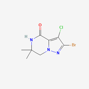 molecular formula C8H9BrClN3O B14033665 2-Bromo-3-chloro-6,6-dimethyl-6,7-dihydropyrazolo[1,5-a]pyrazin-4(5H)-one 