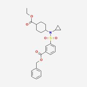 molecular formula C26H31NO6S B14034029 Benzoic acid, 3-[[cyclopropyl[4-(ethoxycarbonyl)cyclohexyl]amino]sulfonyl]-, phenylmethyl ester 
