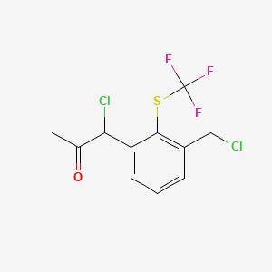 molecular formula C11H9Cl2F3OS B14034530 1-Chloro-1-(3-(chloromethyl)-2-(trifluoromethylthio)phenyl)propan-2-one 