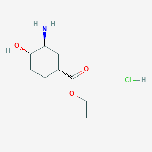 molecular formula C9H18ClNO3 B1403456 (1R,3S,4S)-3-Amino-4-hydroxy-cyclohexanecarboxylic acid ethyl ester hydrochloride CAS No. 1392878-99-7