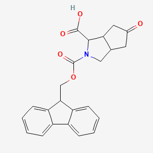 molecular formula C23H21NO5 B1403458 2-[(9H-fluoren-9-ylmethoxy)carbonyl]-5-oxo-octahydrocyclopenta[c]pyrrole-1-carboxylic acid CAS No. 1403766-58-4