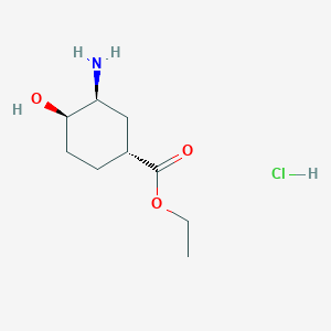 molecular formula C9H18ClNO3 B1403471 (1R,3S,4R)-3-Amino-4-hydroxy-cyclohexanecarboxylic acid ethyl ester hydrochloride CAS No. 1392745-37-7