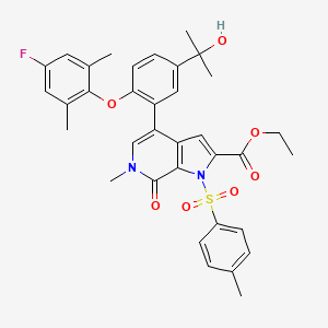 molecular formula C35H35FN2O7S B14034824 ethyl 4-(2-(4-fluoro-2,6-dimethylphenoxy)-5-(2-hydroxypropan-2-yl)phenyl)-6-methyl-7-oxo-1-tosyl-6,7-dihydro-1H-pyrrolo[2,3-c]pyridine-2-carboxylate 