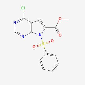molecular formula C14H10ClN3O4S B1403495 4-氯-7-苯磺酰-7H-吡咯并[2,3-D]嘧啶-6-甲酸甲酯 CAS No. 1363382-96-0