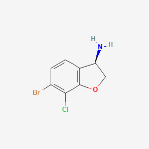 molecular formula C8H7BrClNO B1403634 (R)-6-溴-7-氯-2,3-二氢苯并呋喃-3-胺 CAS No. 1272731-95-9