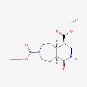 molecular formula C17H28N2O5 B14037147 rel-7-(tert-Butyl) 4-ethyl (4R,4aR,9aS)-1-oxodecahydro-7H-pyrido[3,4-d]azepine-4,7-dicarboxylate 