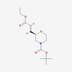molecular formula C14H23NO5 B14037763 Tert-butyl (R,E)-2-(3-ethoxy-3-oxoprop-1-EN-1-YL)morpholine-4-carboxylate 