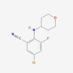 molecular formula C12H12BrFN2O B14038415 5-Bromo-3-fluoro-2-(tetrahydro-2H-pyran-4-ylamino)benzonitrile 