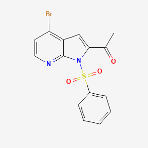 molecular formula C15H11BrN2O3S B14038997 Ethanone, 1-[4-bromo-1-(phenylsulfonyl)-1H-pyrrolo[2,3-b]pyridin-2-yl]- 