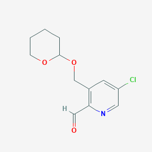 molecular formula C12H14ClNO3 B1403937 5-Chloro-3-(((tetrahydro-2H-pyran-2-yl)oxy)methyl)picolinaldehyde CAS No. 1455358-05-0
