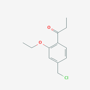 molecular formula C12H15ClO2 B14039969 1-(4-(Chloromethyl)-2-ethoxyphenyl)propan-1-one 