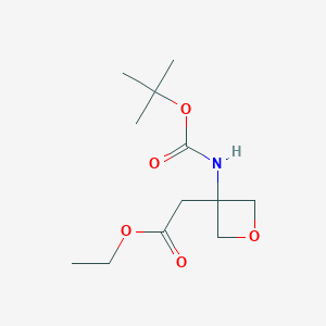 molecular formula C12H21NO5 B1404010 Ethyl 2-(3-((tert-butoxycarbonyl)amino)oxetan-3-YL)acetate CAS No. 1416323-06-2
