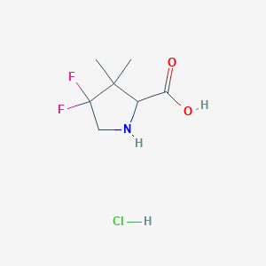 molecular formula C7H12ClF2NO2 B1404039 4,4-Difluoro-3,3-dimethylpyrrolidine-2-carboxylic acid hydrochloride CAS No. 1408076-44-7
