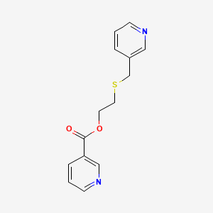 molecular formula C14H14N2O2S B14040809 Nicotinic acid, 2-((3-pyridylmethyl)thio)ethyl ester CAS No. 101952-74-3