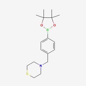 molecular formula C17H26BNO2S B1404128 4-{[4-(Tetramethyl-1,3,2-dioxaborolan-2-yl)phenyl]methyl}thiomorpholine CAS No. 2096330-90-2