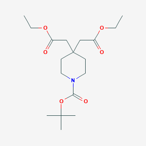 molecular formula C18H31NO6 B1404178 Diethyl 2,2'-(1-(tert-butoxycarbonyl)piperidine-4,4-diyl)diacetate CAS No. 1051383-60-8