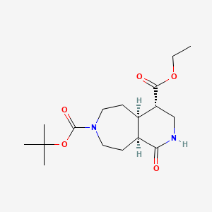 molecular formula C17H28N2O5 B14043141 rel-7-(tert-Butyl) 4-ethyl (4S,4aR,9aS)-1-oxodecahydro-7H-pyrido[3,4-d]azepine-4,7-dicarboxylate 