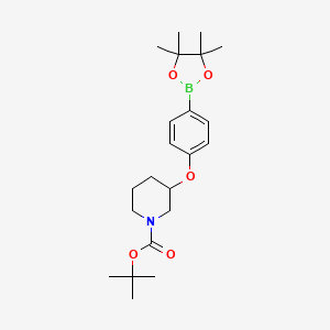 molecular formula C22H34BNO5 B14044057 Tert-butyl 3-(4-(4,4,5,5-tetramethyl-1,3,2-dioxaborolan-2-yl)phenoxy)piperidine-1-carboxylate 
