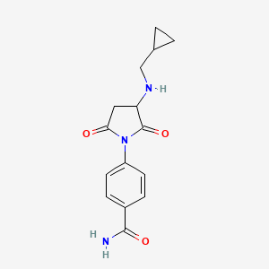 molecular formula C15H17N3O3 B1404454 4-{3-[(Cyclopropylmethyl)amino]-2,5-dioxopyrrolidin-1-yl}benzamide CAS No. 1415719-12-8