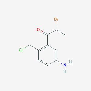 molecular formula C10H11BrClNO B14044948 1-(5-Amino-2-(chloromethyl)phenyl)-2-bromopropan-1-one 