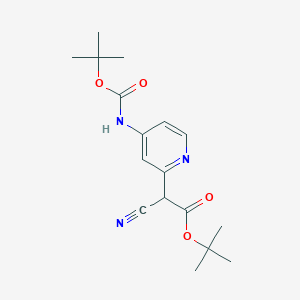 molecular formula C17H23N3O4 B1404509 叔丁基 2-(4-(叔丁氧羰基氨基)吡啶-2-基)-2-氰基乙酸酯 CAS No. 1425334-72-0