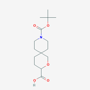 molecular formula C15H25NO5 B1404513 9-(Tert-butoxycarbonyl)-2-oxa-9-azaspiro[5.5]undecane-3-carboxylic acid CAS No. 1160246-98-9