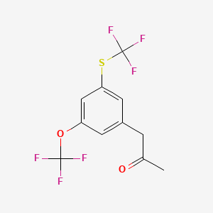 molecular formula C11H8F6O2S B14045441 1-(3-(Trifluoromethoxy)-5-(trifluoromethylthio)phenyl)propan-2-one 