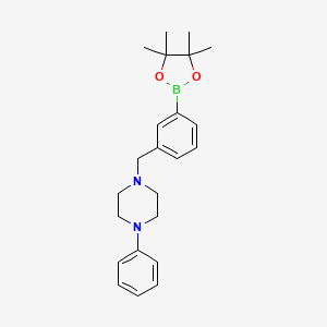 molecular formula C23H31BN2O2 B1404550 1-Phenyl-3-[4-(4,4,5,5-tetramethyl-[1,3,2]dioxaborolan-2-yl)-benzyl]-piperazine CAS No. 2096339-39-6