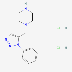 molecular formula C13H19Cl2N5 B1404633 1-[(1-phenyl-1H-1,2,3-triazol-5-yl)methyl]piperazine dihydrochloride CAS No. 1338667-74-5