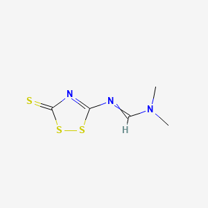 molecular formula C5H7N3S3 B1404646 N,N-dimethyl-N'-(5-sulfanylidene-1,2,4-dithiazol-3-yl)methanimidamide CAS No. 1192027-04-5
