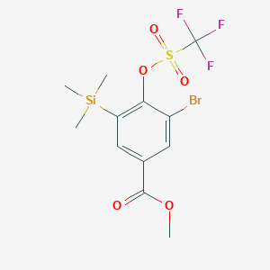 molecular formula C12H14BrF3O5SSi B1404647 Methyl 3-bromo-4-(((trifluoromethyl)sulfonyl)-oxy)-5-(trimethylsilyl)benzoate CAS No. 1242069-33-5