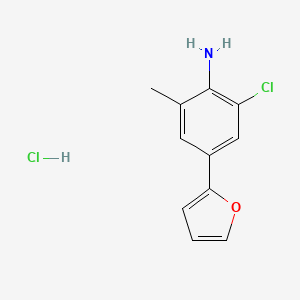 molecular formula C11H11Cl2NO B1404686 2-Chloro-4-(furan-2-yl)-6-methylaniline hydrochloride CAS No. 1565845-72-8