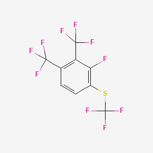 molecular formula C9H2F10S B14047290 1,2-Bis(trifluoromethyl)-3-fluoro-4-(trifluoromethylthio)benzene 