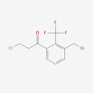 molecular formula C11H9BrClF3O B14047580 1-(3-(Bromomethyl)-2-(trifluoromethyl)phenyl)-3-chloropropan-1-one 