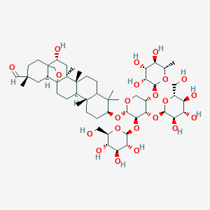 molecular formula C53H86O22 B140487 3-O-(Rhamnopyranosyl-1-2-glucopyranosyl-1-3)(glucopyranosyl-1-2)-arabinopyranosylcyclamiretin A CAS No. 153127-34-5