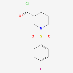 molecular formula C12H13ClFNO3S B1404894 1-((4-Fluorophenyl)sulfonyl)piperidine-3-carbonyl chloride CAS No. 1706435-49-5