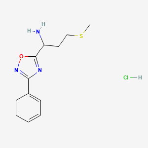 3-(Methylthio)-1-(3-phenyl-1,2,4-oxadiazol-5-yl)propan-1-amine hydrochloride