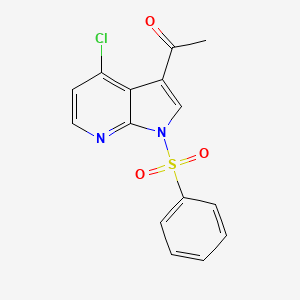 molecular formula C15H11ClN2O3S B14049296 Ethanone, 1-[4-chloro-1-(phenylsulfonyl)-1H-pyrrolo[2,3-B]pyridin-3-YL]- CAS No. 1011711-53-7