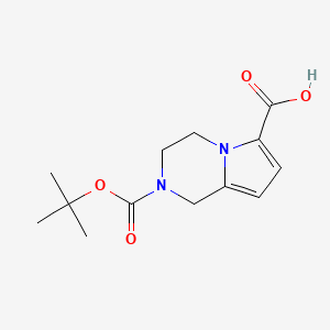 molecular formula C13H18N2O4 B1405011 2-Boc-3,4-dihydro-1H-pyrrolo[1,2-A]pyrazine-6-carboxylic acid CAS No. 1363380-86-2