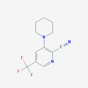molecular formula C12H12F3N3 B1405030 3-(Piperidin-1-yl)-5-(trifluoromethyl)picolinonitrile CAS No. 1449117-72-9