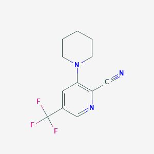 molecular formula C12H12F3N3 B1405030 3-(1-Piperidyl)-5-(trifluoromethyl)pyridine-2-carbonitrile CAS No. 1449117-72-9